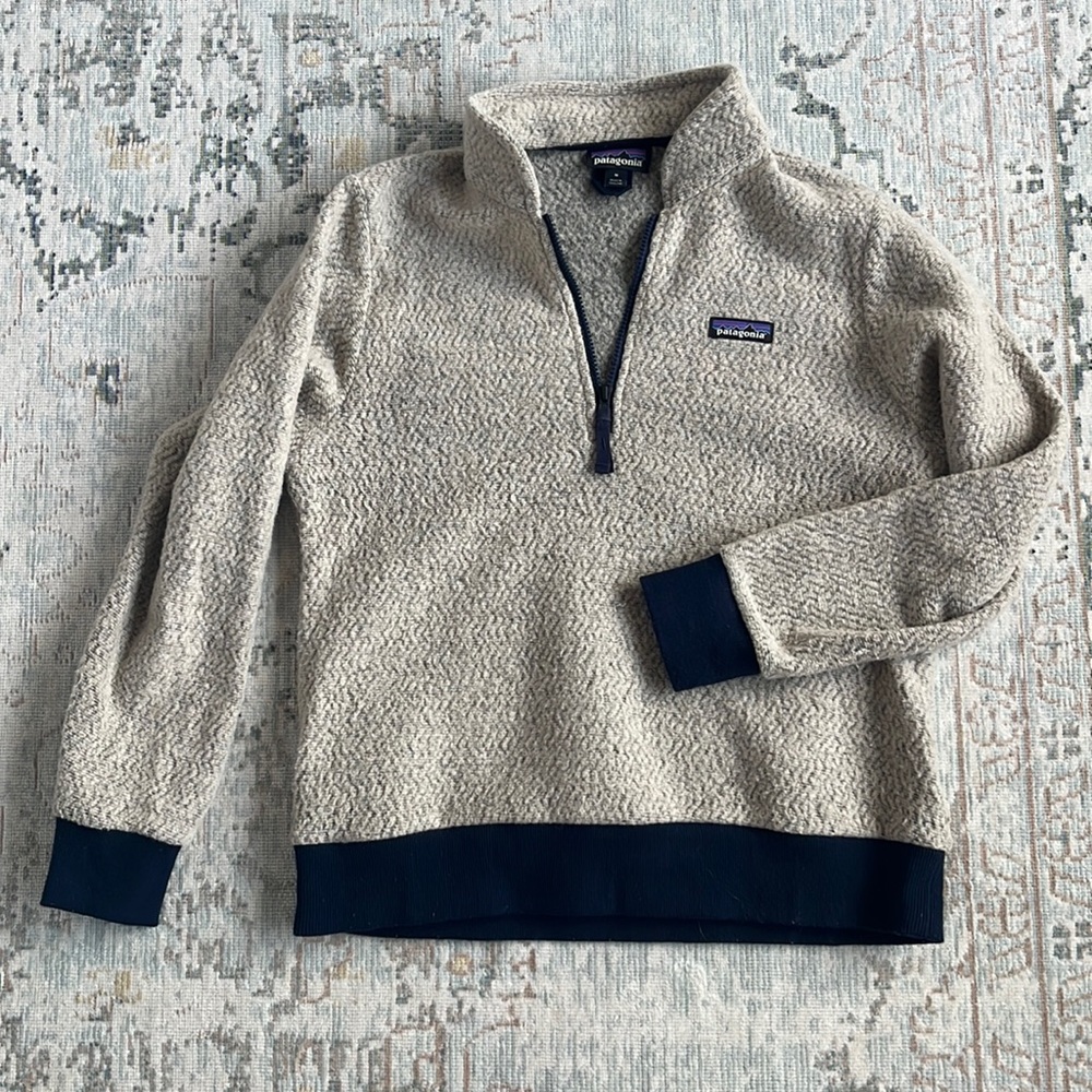 Patagonia Woolyester Oat Pullover Size M Tan and Navy Blue - Picture 1 of 7
